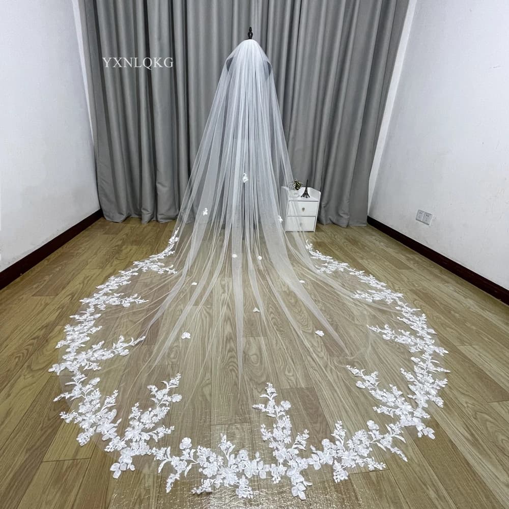 3m Cathedral Wedding Bridal Veil Soft Lace Ivory white Veil with Comb Veu Velo Noiva Wedding accessories 3m 4m 5m Customiz Veil