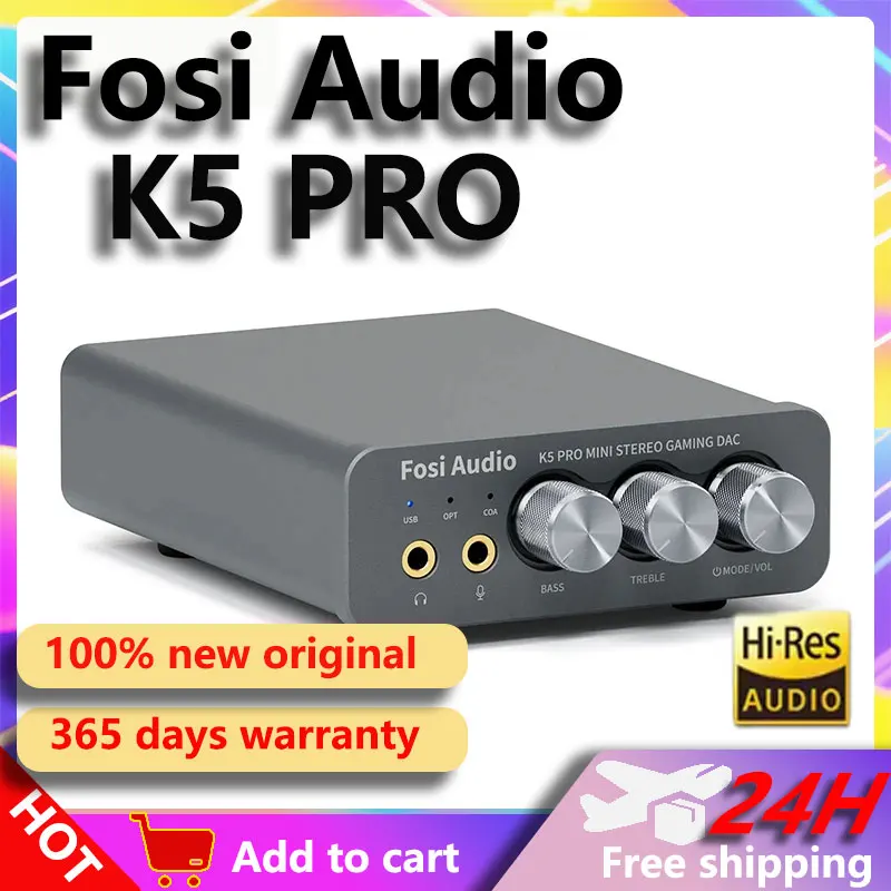 Fosi Audio K5 PRO Mini Stereo Gaming USB C Audio Headphone Amplifier DAC AMP with Mic for PS5 Desktop Powered Active Speakers