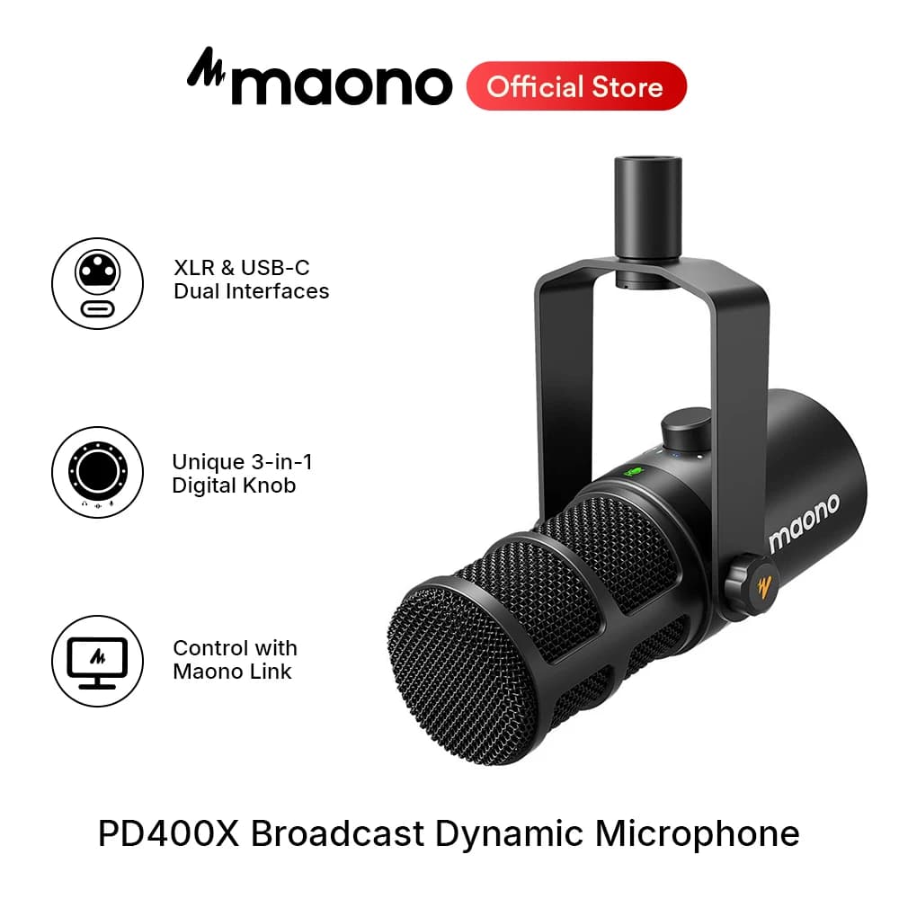maono PD400X USB/XLR Dynamic Microphone All Metal With One-Touch Mute Headphone Jack And Volume Control For Podcasting Streaming