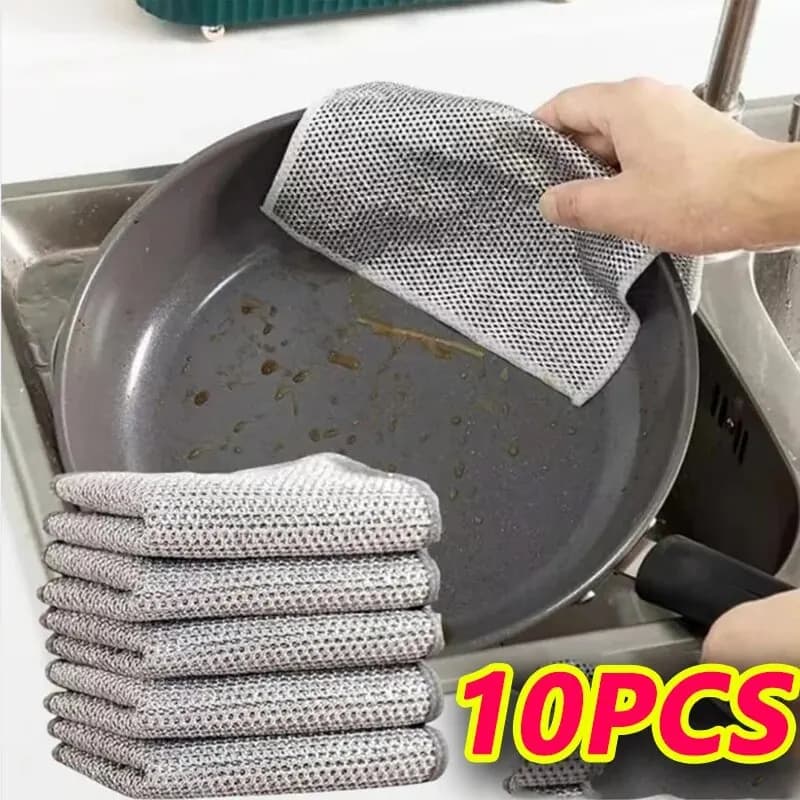 10pcs Magic Dishcloth Silver Wire Cleaning Kitchen