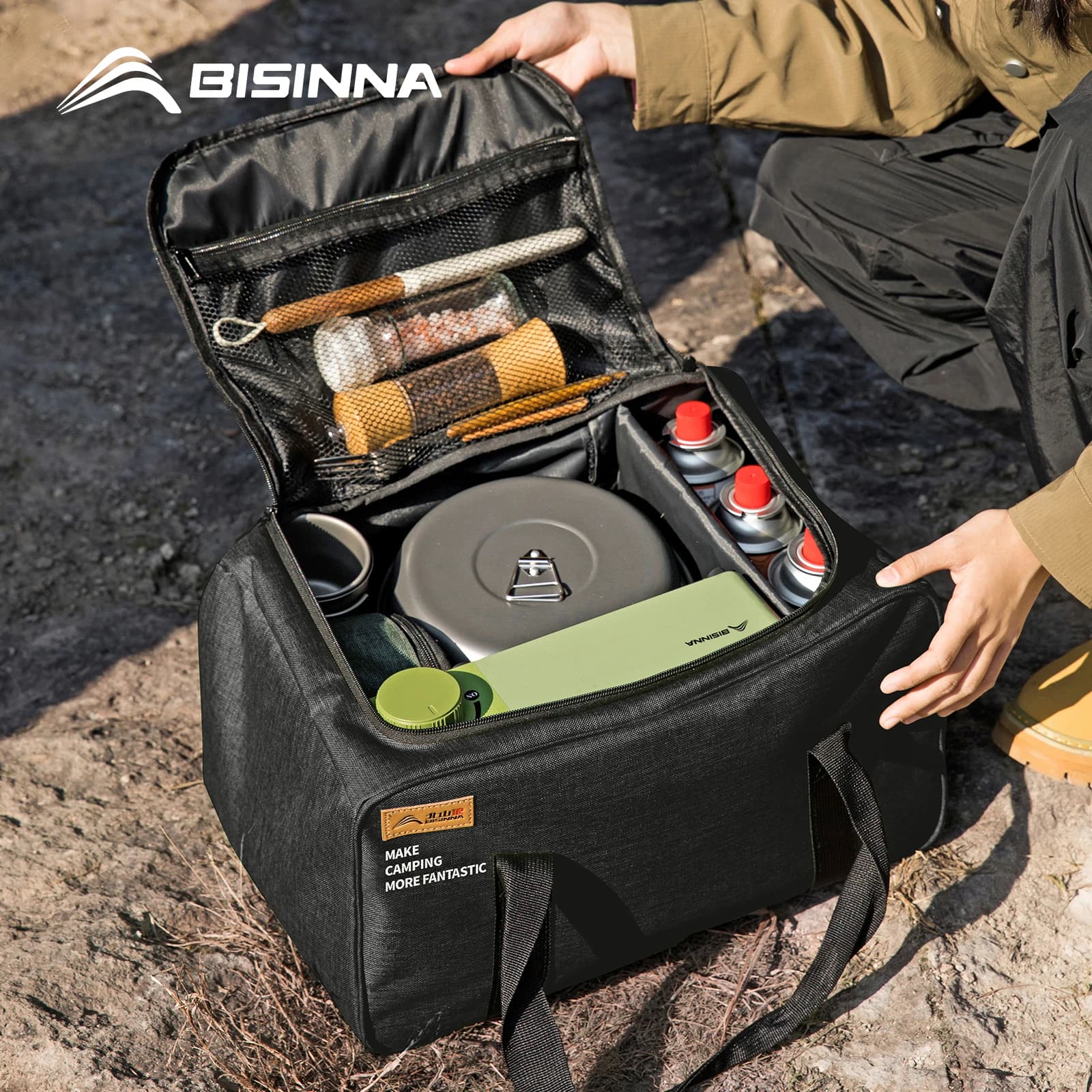 BISINNA Outdoor Camping Bag 26L Folding Gas Tank Storage Bag Picnic Cookwre Container Camp Supplies Adjustable Partition