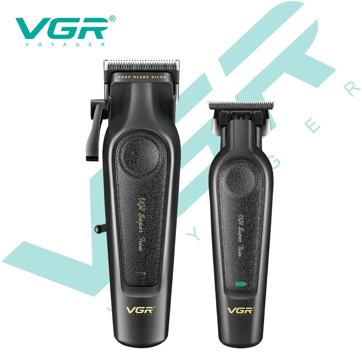 VGR V-197&995 high-end hair clipper two-piece set, metal leather body, electric push shear, LED digital display, oil head carvin