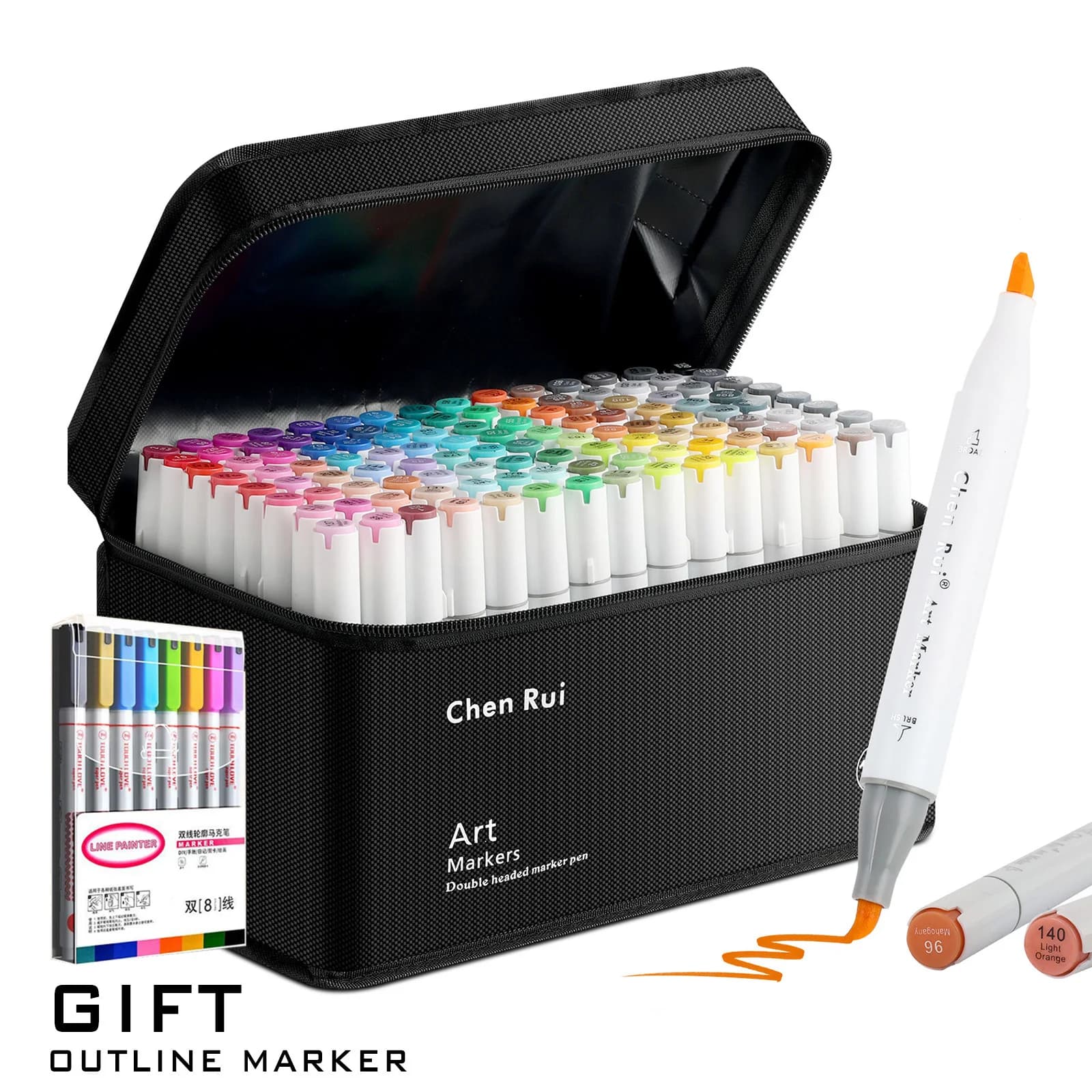 48/60/80/120 Colors Dual Tip Brush&Chisel Permanent Art Marker Pens with Base & Outline Markers Drawing Supplies Kit-Refillable