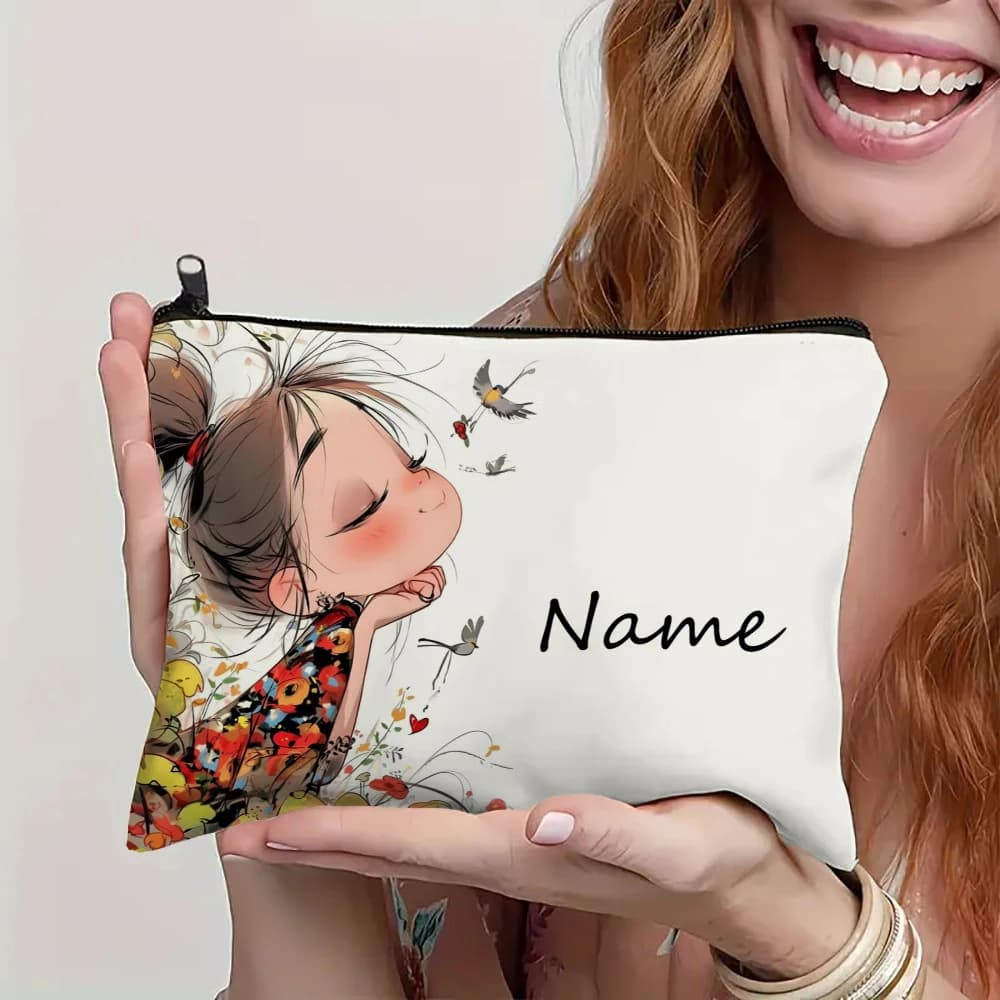 Custom Name Vintage Cute Girl Pattern Makeup Bag H
