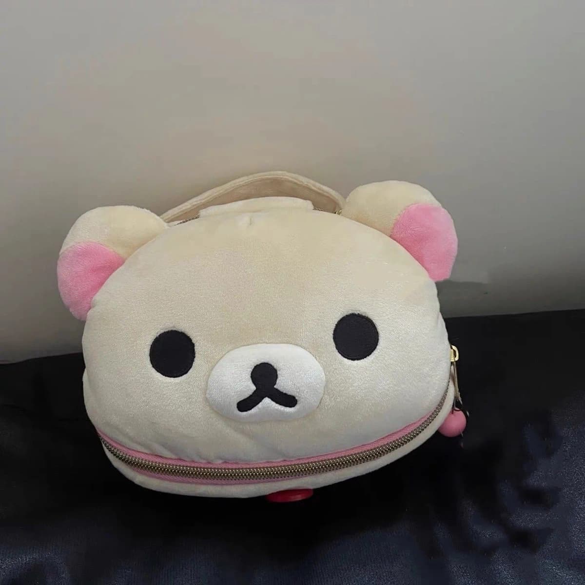 New Cute  Bear Girl Plush Elliptical Stereoscopic Makeup Bag Portable Storage Bag Cute Cartoon Easy Bear Bear Storage