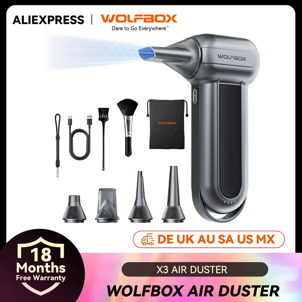 WOLFBOX MF100 Electric Air Duster Air Blower-150000RPM Super Power, Rechargeable 3-Gear Brushless Motor for Car/PC/Home/Outdoor