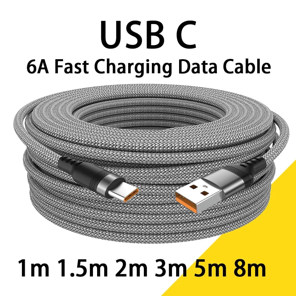 USB Type C 6A Super- Charging Cable For Huawei USB C Extended 1m 2m 3m 5m 8-Meter Cable For Xiaomi Vivo Leeco OnePlus Oppo