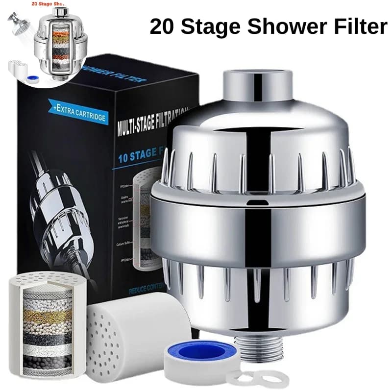 20 Stages High Output Shower Water Filter to Remove Chlorine Fluoride Heavy Metals Filtered Soften Hard Water for Shower Head