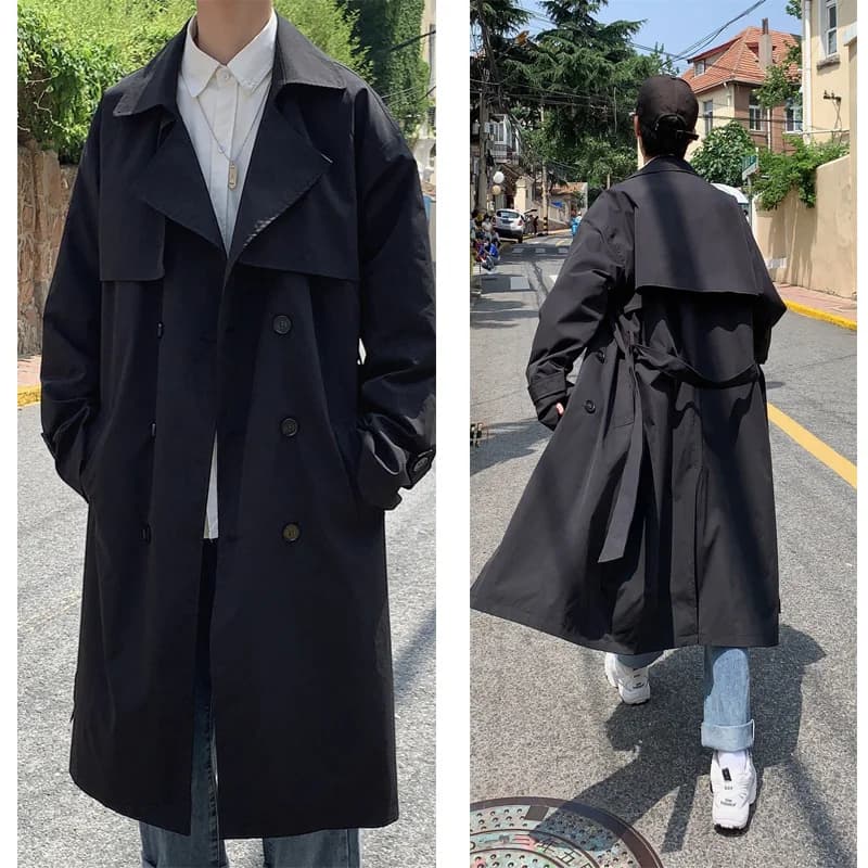 Korean style Spring Trench Coat Male Streetwear Wi