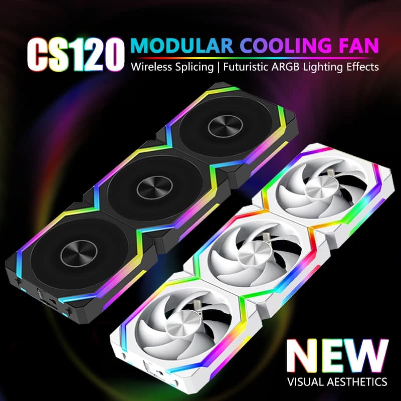 JUMPEAK CS120 ARGB Cooling Fan 360mm Modular Stackable Splicing PWM Silent 120mm RGB Fans Kit For Gaming PC Case Water Cooler
