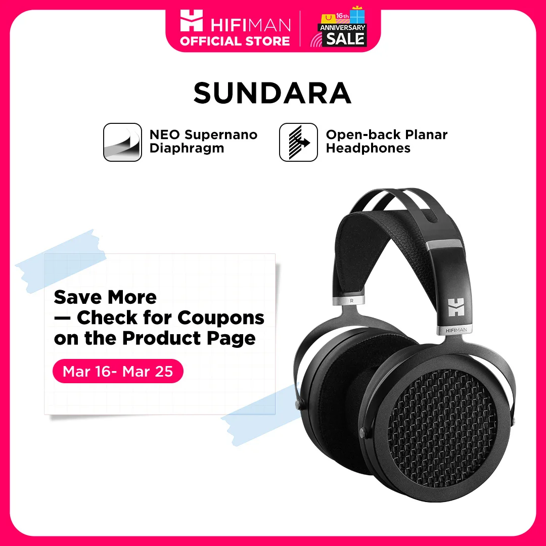 HIFIMAN SUNDARA Over-Ear Full-Size Planar Magnetic Headphones (Black) with High Fidelity Design Metal Casing