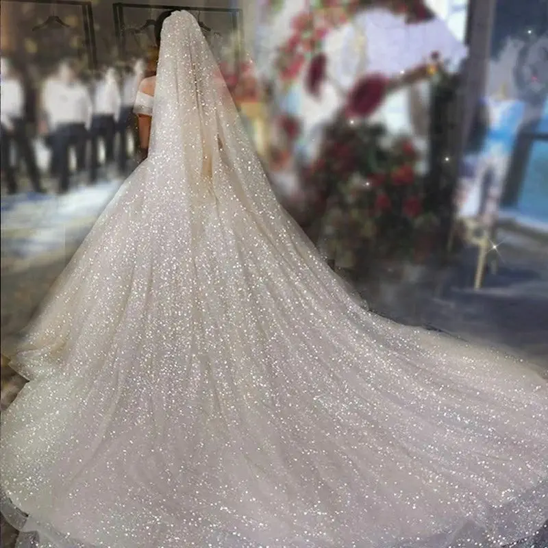 Sparkle Wedding Veil Off White Bling Bridal Veils Long 3M One Layer Bride Veil Luxury Cathedral Veil