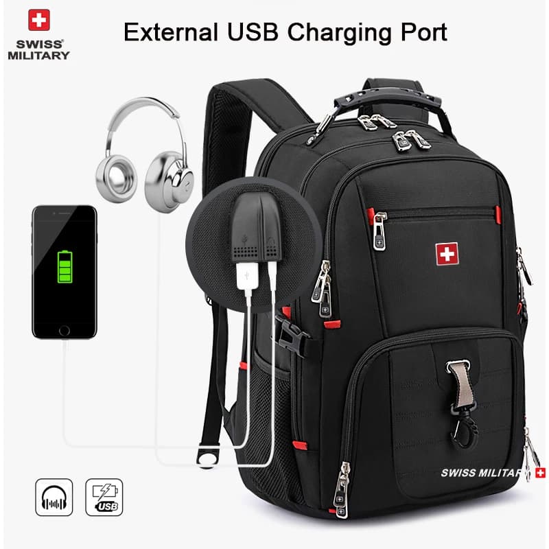 New 17" Laptop Backpack Waterproof USB Charge Port Swiss-style Multifunctional Rucksack Schoolbag Mochila Hiking Travel bag