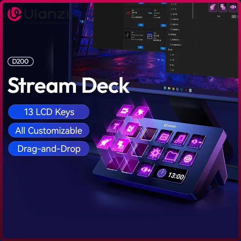 Ulanzi D200 Stream Deck Keyboard 13 LCD Keys All Customizable for Gaming Boardcast Livestreaming Office Content Creation YouTube