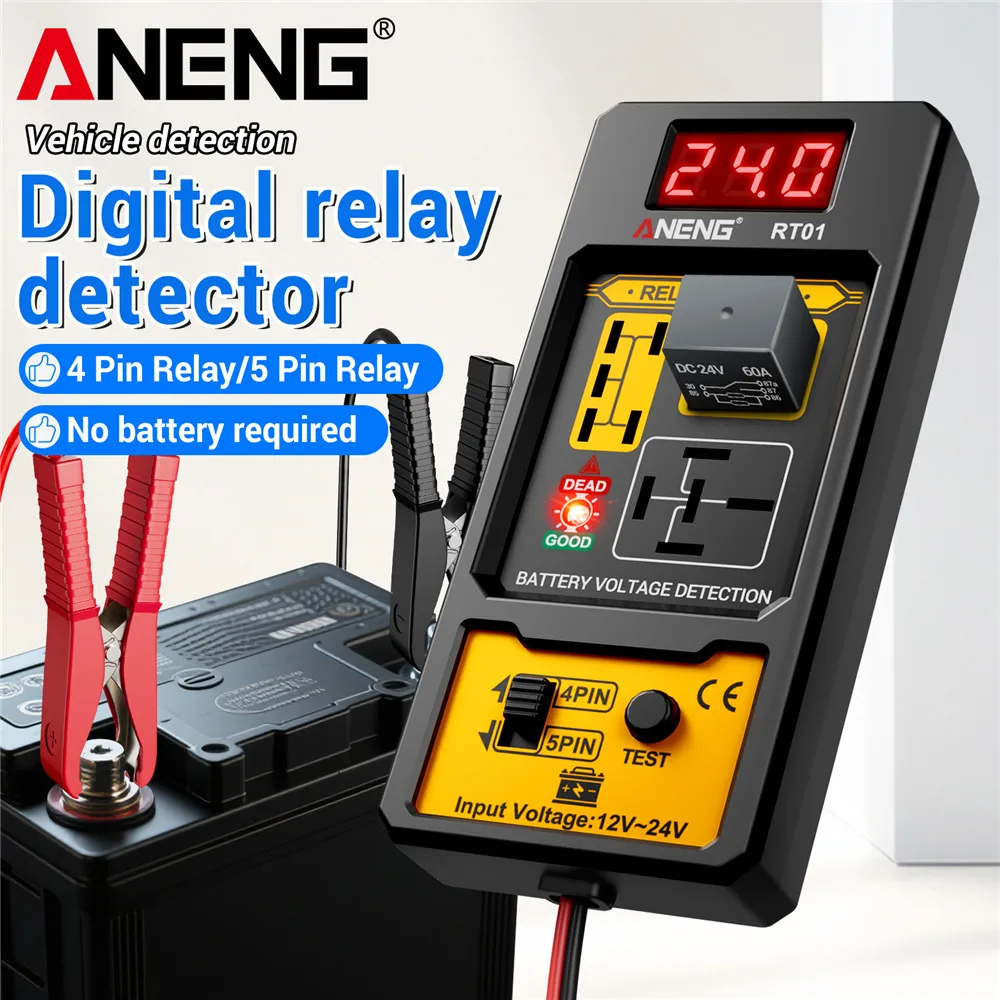 ANENG 11-25V Relay Detector RT01 Digital Universal 4/5 Pins Car Battery Vehicle Detection Digital Display Voltage Battery Tester