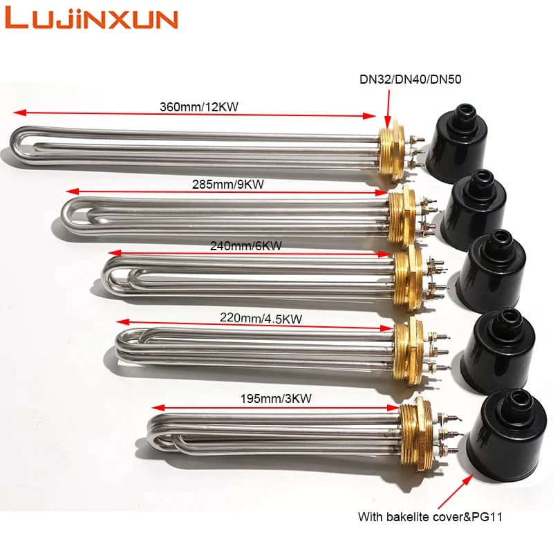 LUJINXUN Electric Water Heater DN32 DN40 DN50 Immersion Heating Element SUS304 220V Tubular Booster 3KW 4.5KW 6KW 9KW 220V 12KW