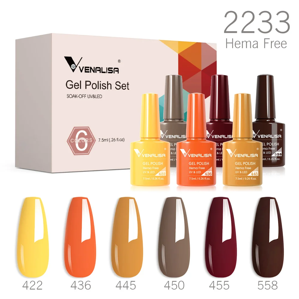 Venalisa Nail Gel Polish Kit Autumn Nail HEMA FREE Fall Season Color Collection Burnt Orange Self Leveling Nail Manicure Set