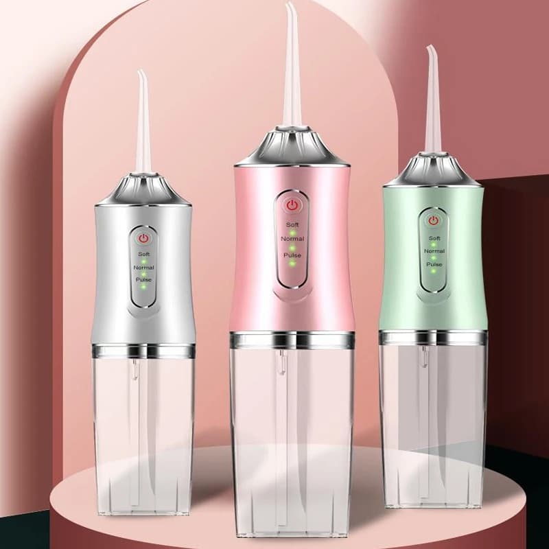 Portable Oral Irrigator Dental Water Flosser USB Rechargeable Water Jet Floss Tooth Pick Tip 220ml 3 Modes Teeth Cleaner