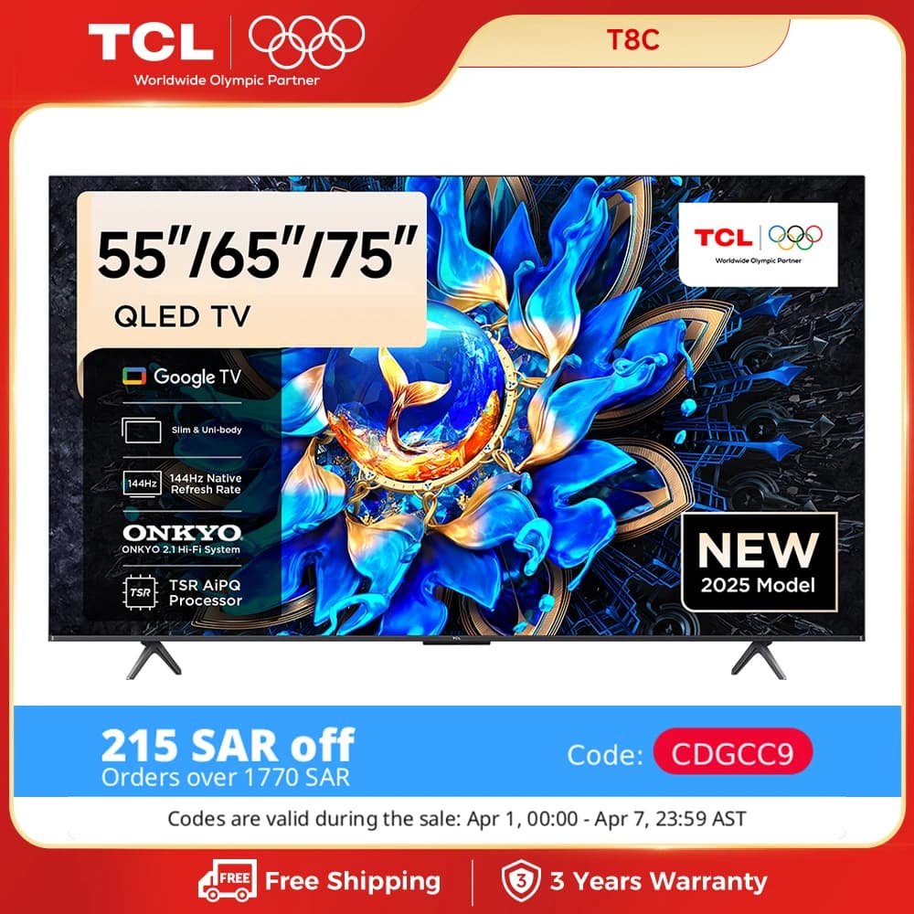 TCL T8C/P8K 55''/65''/75'' QLED TV 144Hz Native Refresh Rate ONKYO 2.1 Hi-Fi System AiPQ Pro Processor HVA Panel Slim & Uni-body
