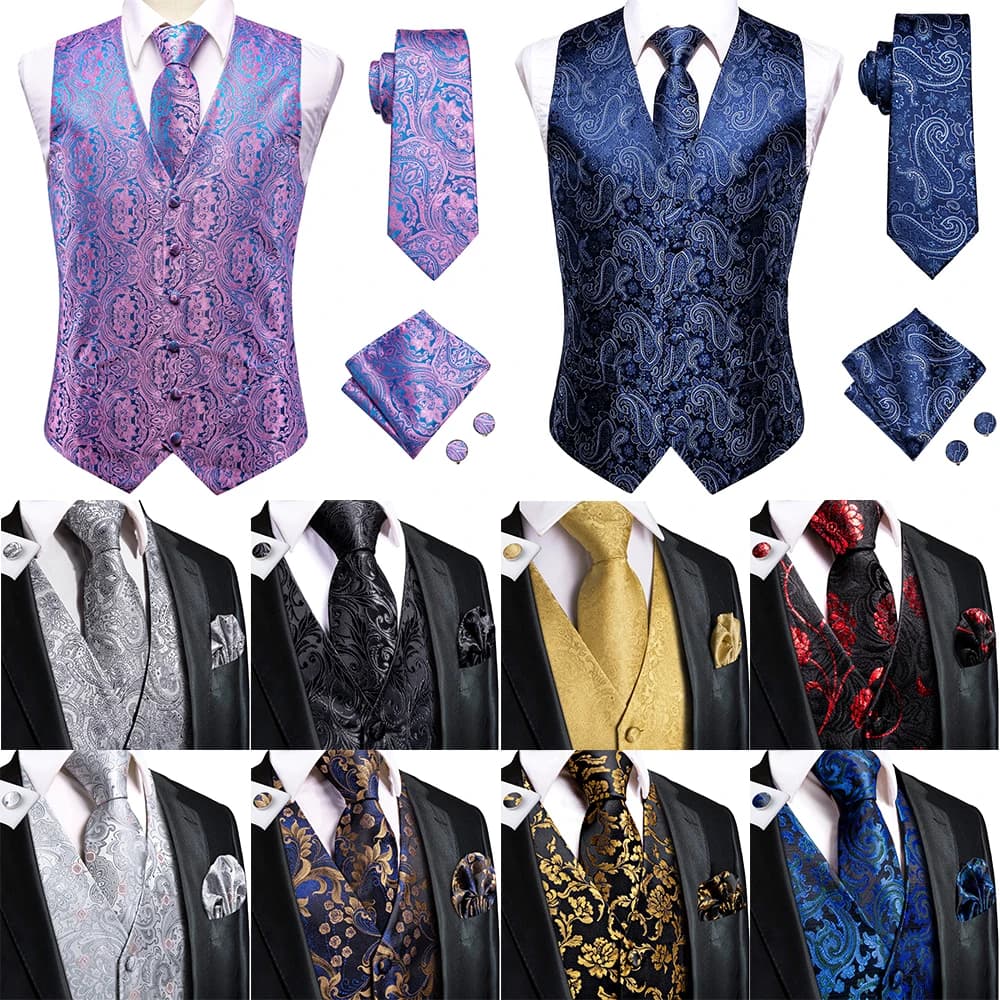 Wedding Purple Men Vest Paisley Floral Necktie Han