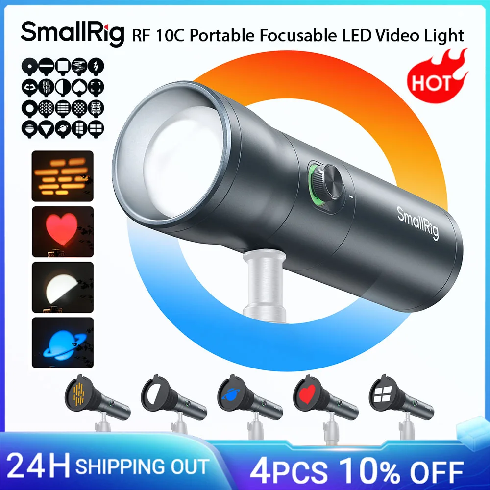 SmallRig RF 10C RGB LED Photography Flashlight 7500mAh 4 Color Fill Ambient Light w 20 Patterned Light Filters, Video Light 4634