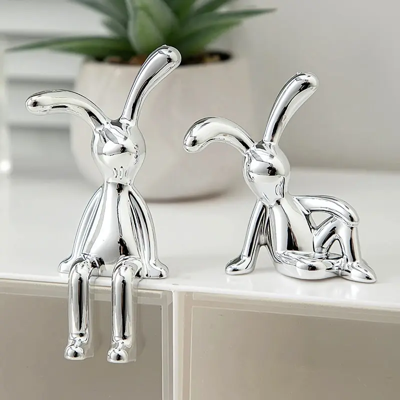 2PC Long-Eared Rabbit Double Statue Cartoon Decora