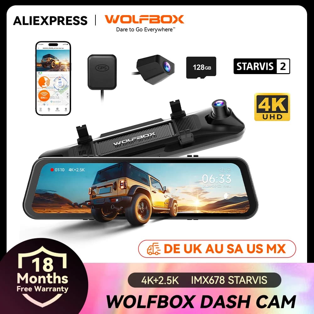 WOLFBOX G900 PRO Dash Cam 4K+2.5K Car DVR  Voice Control 5GHZ WI-FI and GPS Video Recorder  Front and rear camera