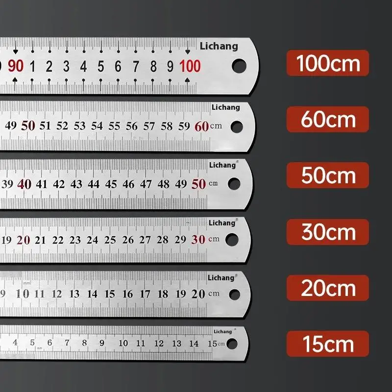 1Pcs 15/20/30/40/50/60100cm Stainless Steel Metal Straight Ruler For Home School Precision Measuring Tool Drawing Tool Supplies