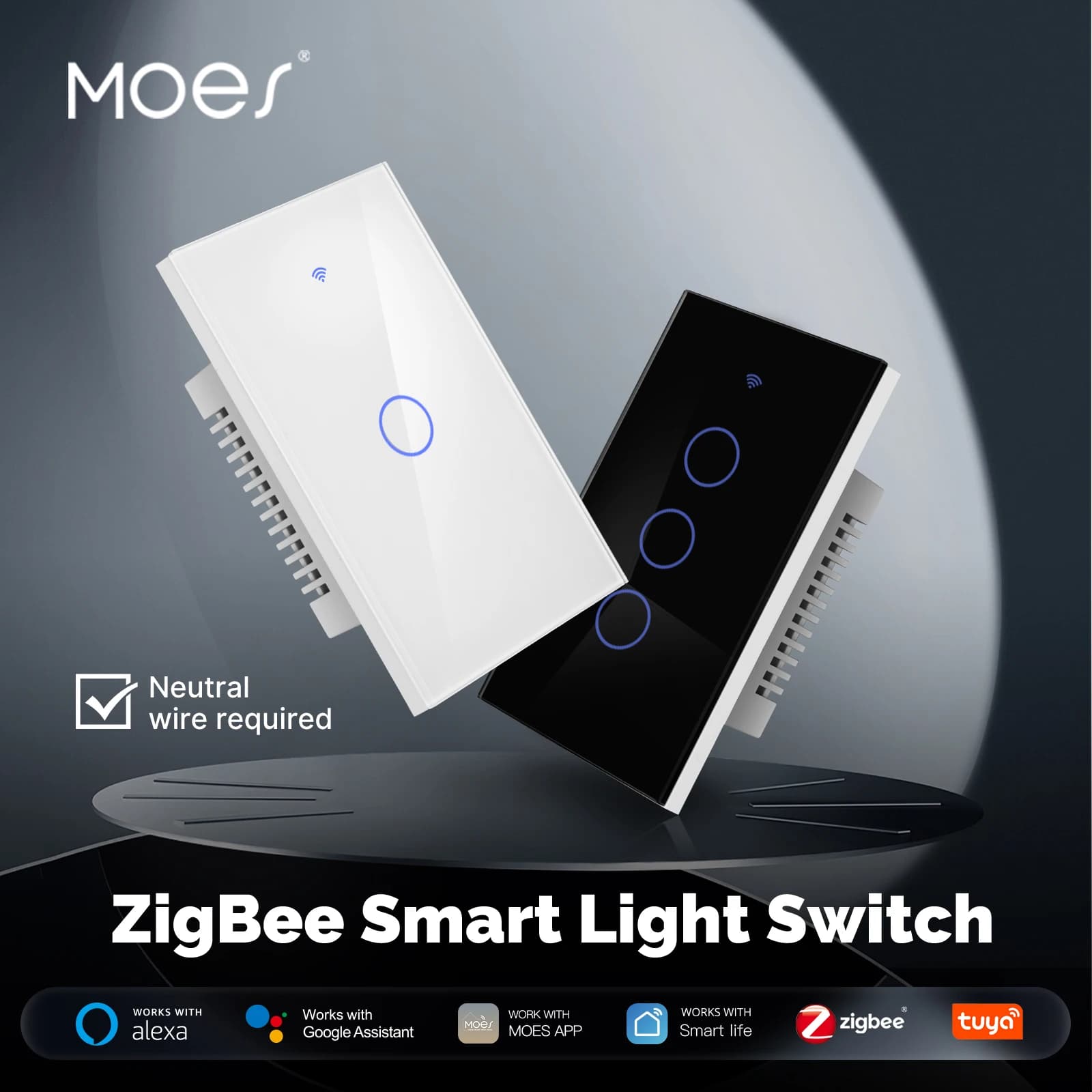 MOES Tuya ZigBee Light Switch Touch Glass Panel Fi