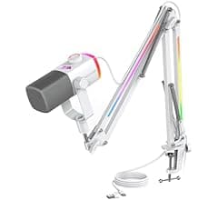 ميكروفون من فيفاين موديل AM8PROT باللون الأبيض مع اتصال USB، مزود بنقر للكتم وإضاءة RGB وتحكم بالصوت 3 في 1 وحامل ذراع قابل…