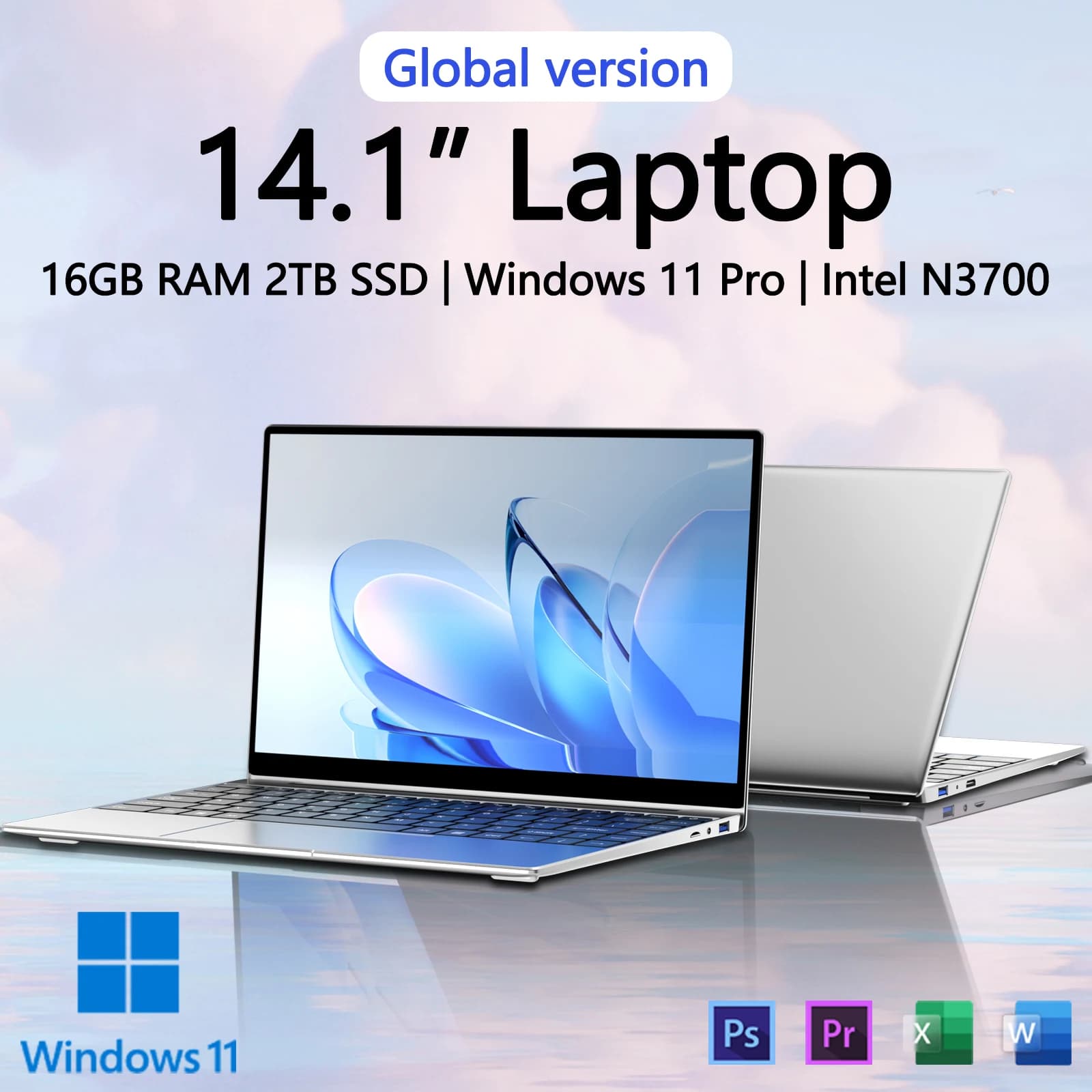 New Ultra Slim Laptop 14.1" 16GB RAM 2TB SSD Intel 4405U Gaming PC 1920*1080 Display Office Study Computer PC Windows 11 Pro